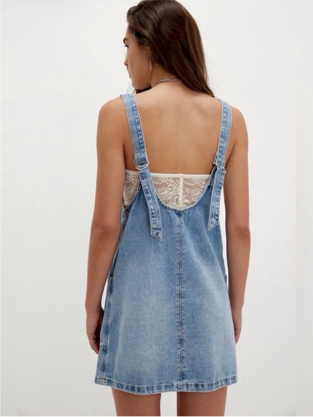Free People High Roller Skirtall Dress Denim Follow Your Heart Blue L - Picture 2 of 6